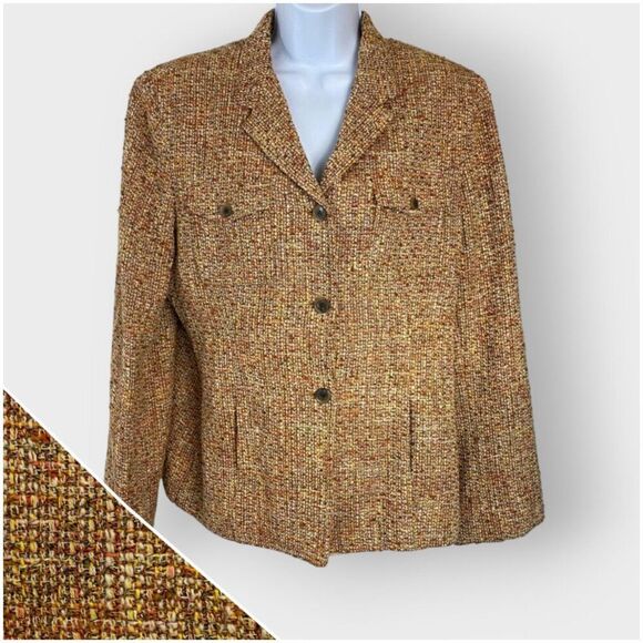 Jones New York Womens Boucle Tweed Blazer | 14 | Orange | Button Up | Vented - Picture 1 of 10
